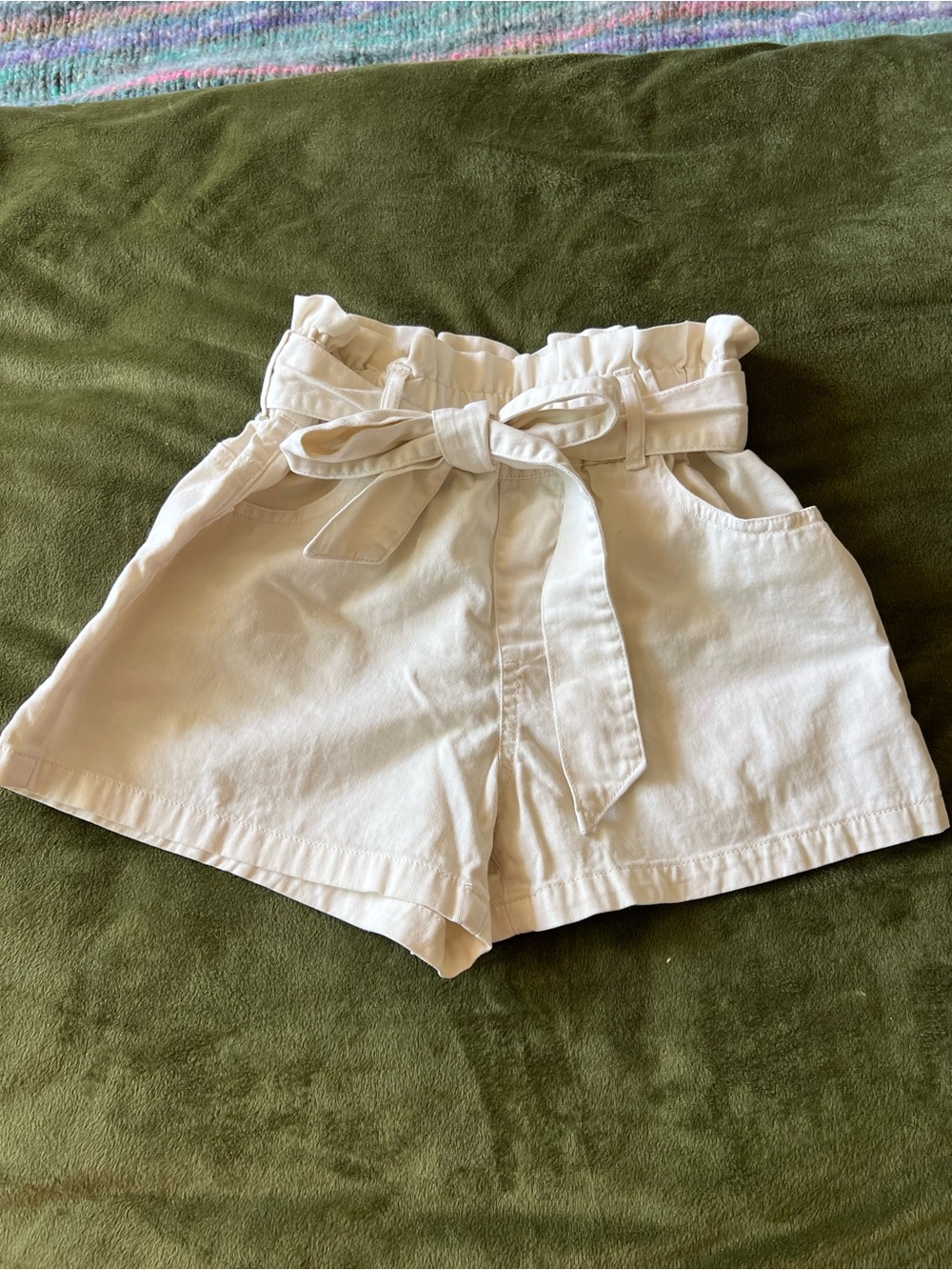 Forever 21 High Waist Paperbag Tie Shorts in Cream